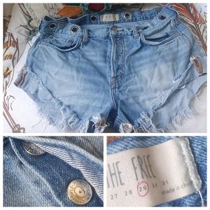 FREE PEOPLE Rivet Denim Jean Frayed Buttonfly 29 32
